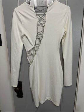 NWT Asymmetrical Lace-Up Long Sleeve Dress in Cream